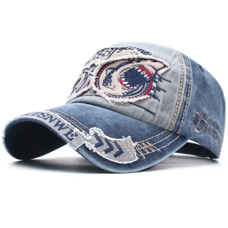 Women's Cartoon Animal Shark Bone Embroidered Cotton Stretch Baseball Cap