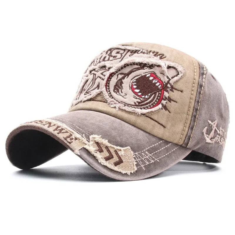 Women's Cartoon Animal Shark Bone Embroidered Cotton Stretch Baseball Cap