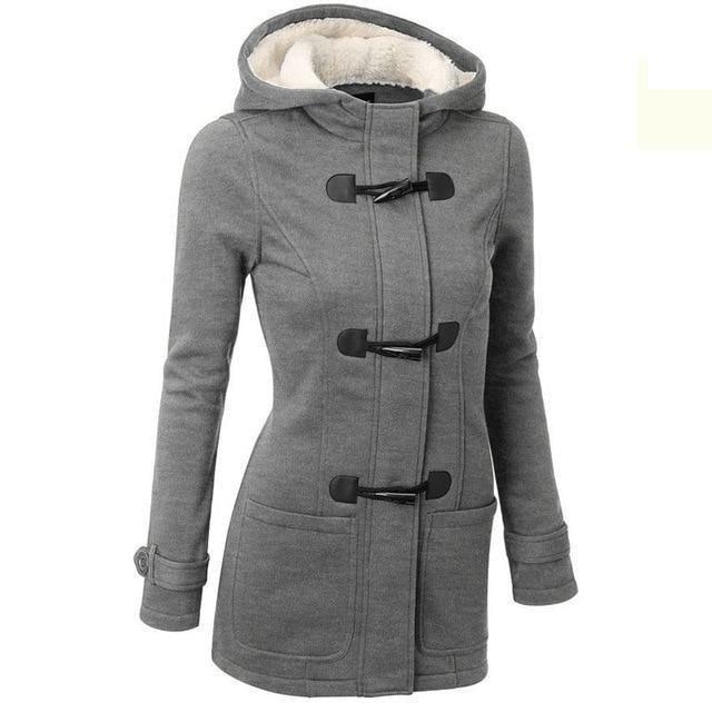 Women's Casual Spring Autumn Hooded Overcoat with Zipper Horn Button