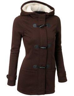 Women's Casual Spring Autumn Hooded Overcoat with Zipper Horn Button