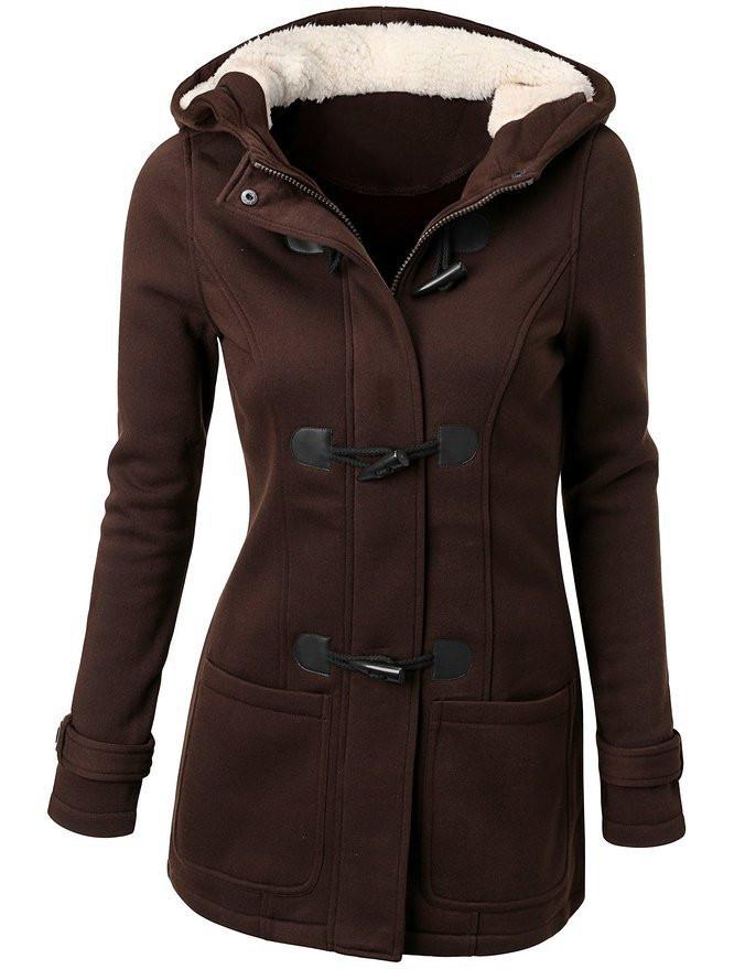 Women's Casual Spring Autumn Hooded Overcoat with Zipper Horn Button