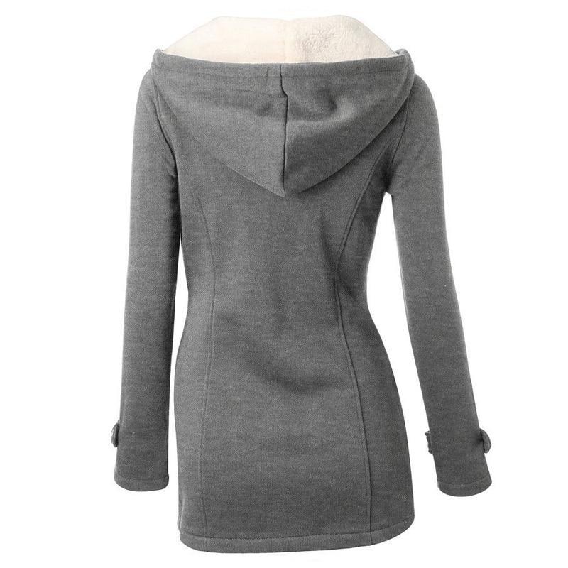 Women's Casual Spring Autumn Hooded Overcoat with Zipper Horn Button