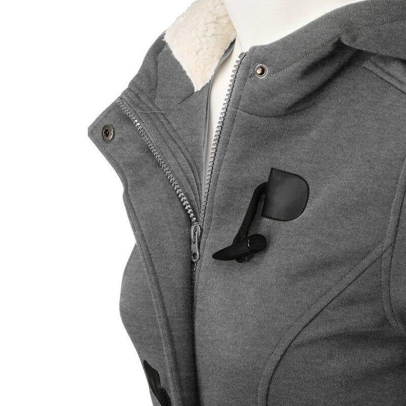 Women's Casual Spring Autumn Hooded Overcoat with Zipper Horn Button