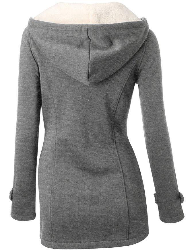 Women's Casual Spring Autumn Hooded Overcoat with Zipper Horn Button