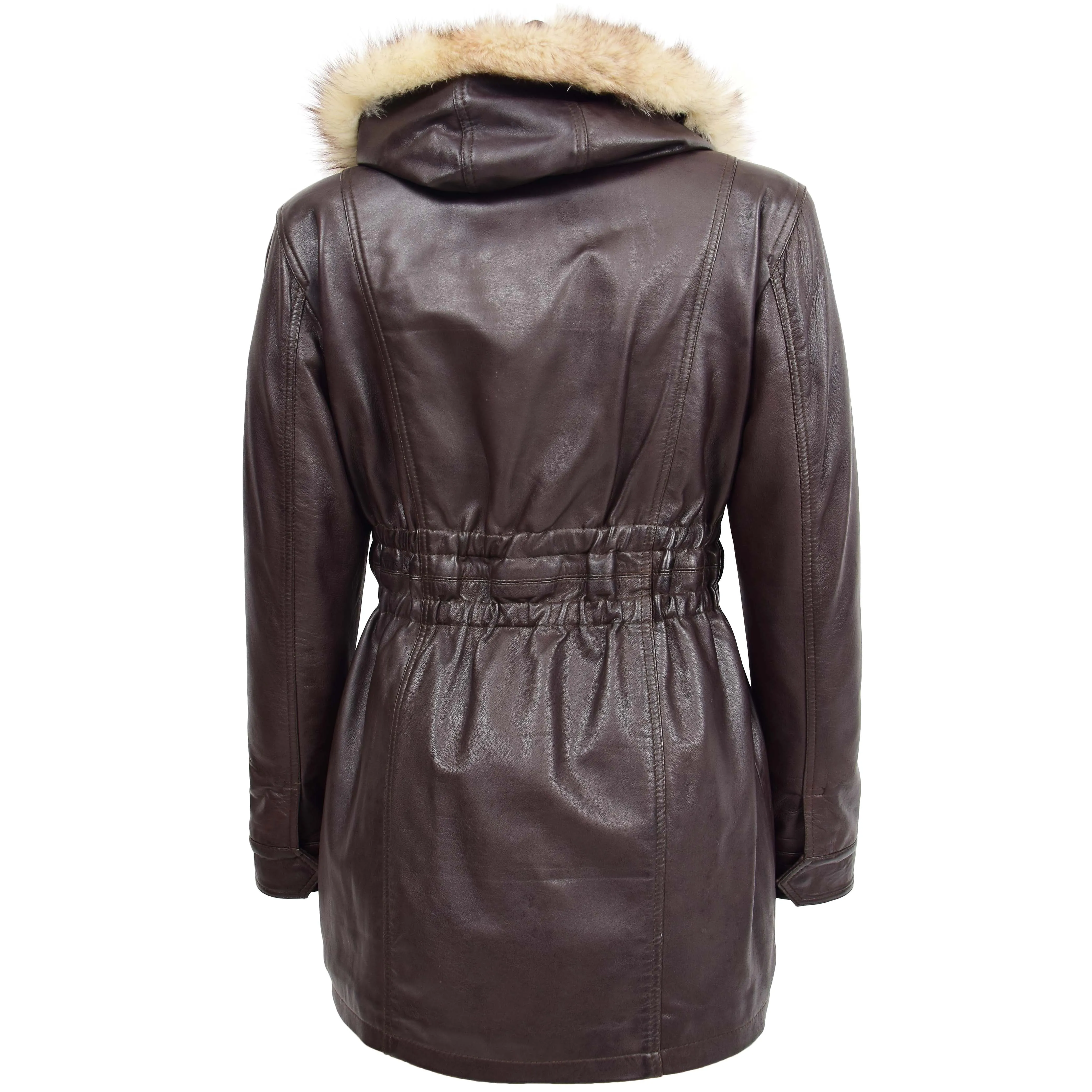 Womens Detachable Hoodie Leather Coat Kathy Brown