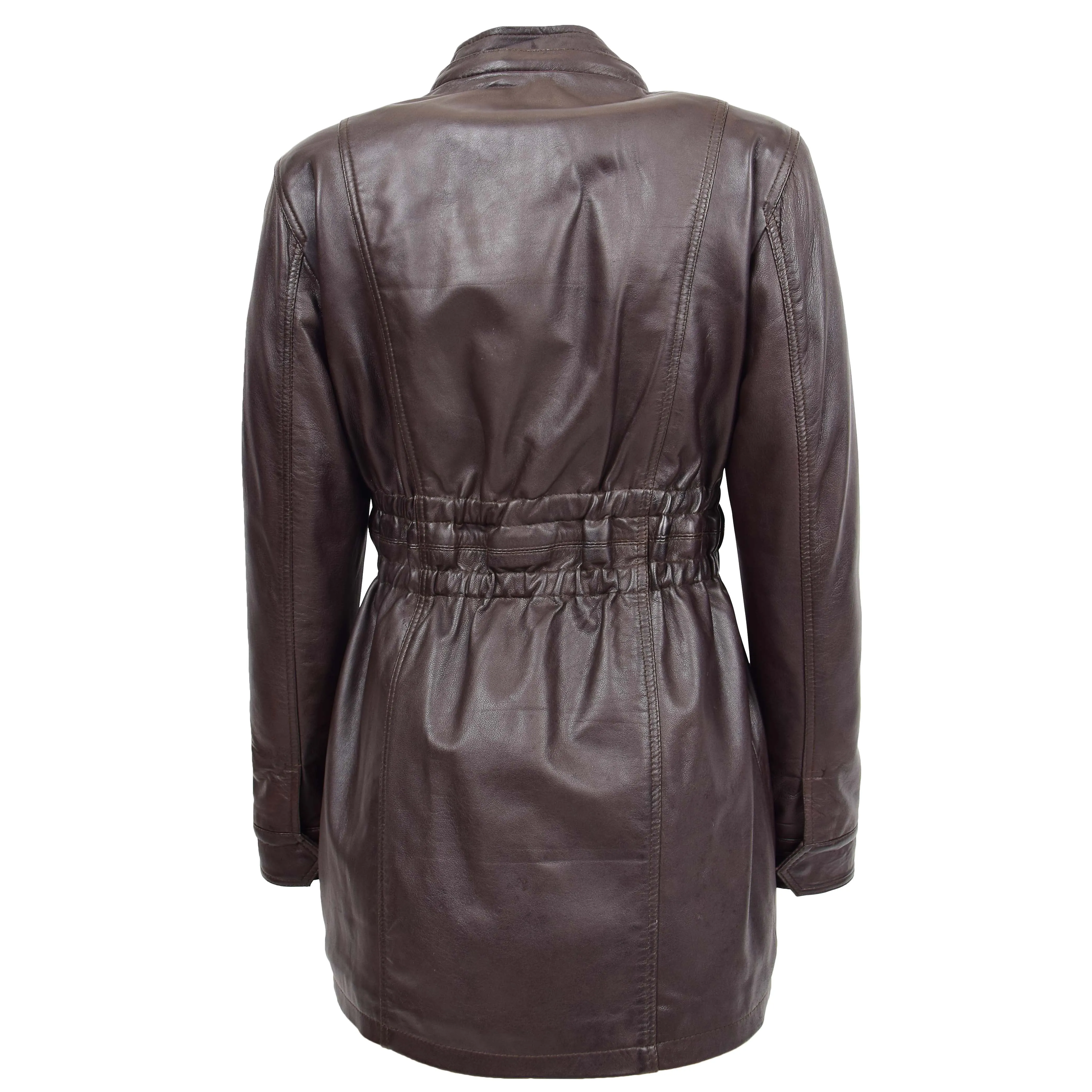 Womens Detachable Hoodie Leather Coat Kathy Brown