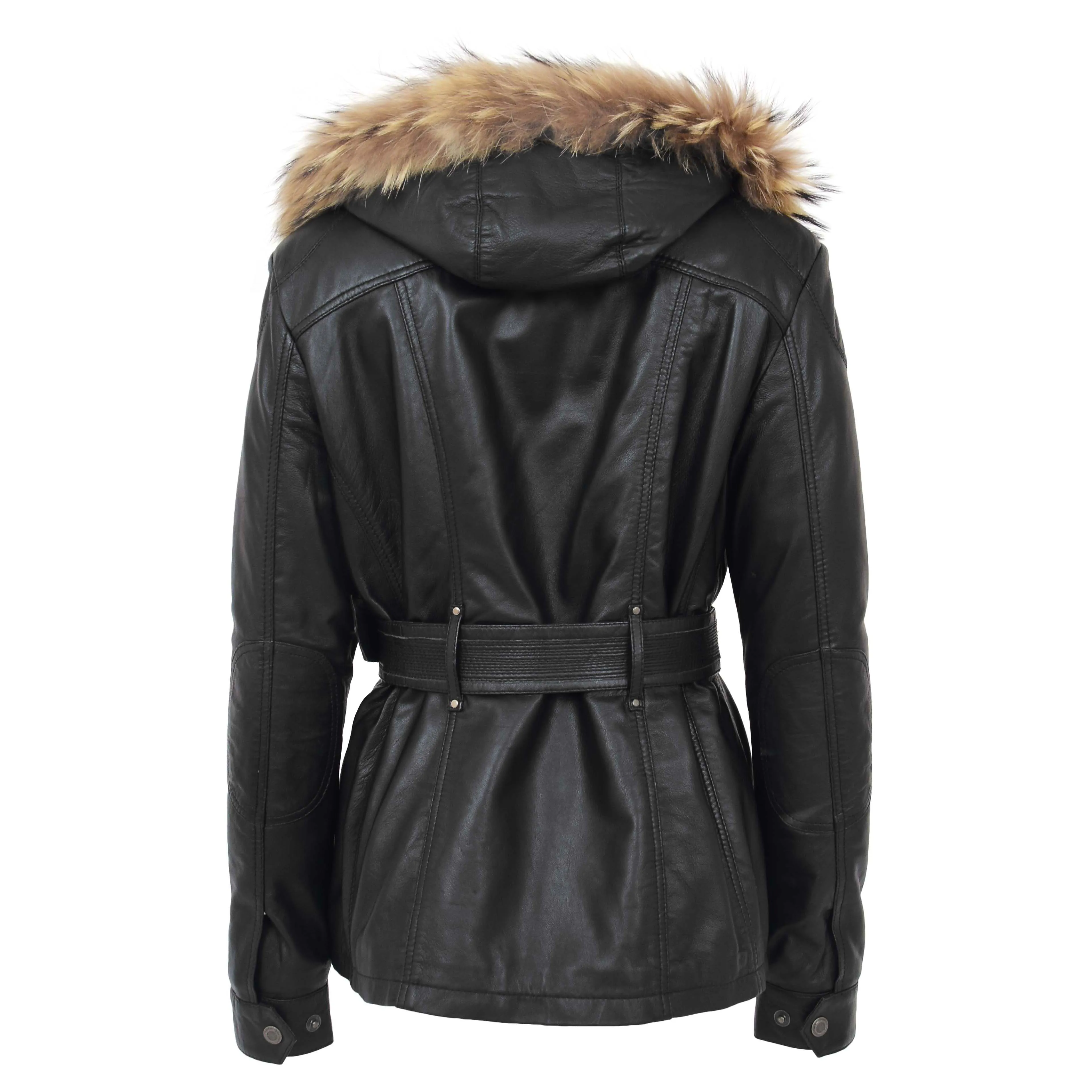 Womens Leather Coat with Detachable Hoodie Daisy Black