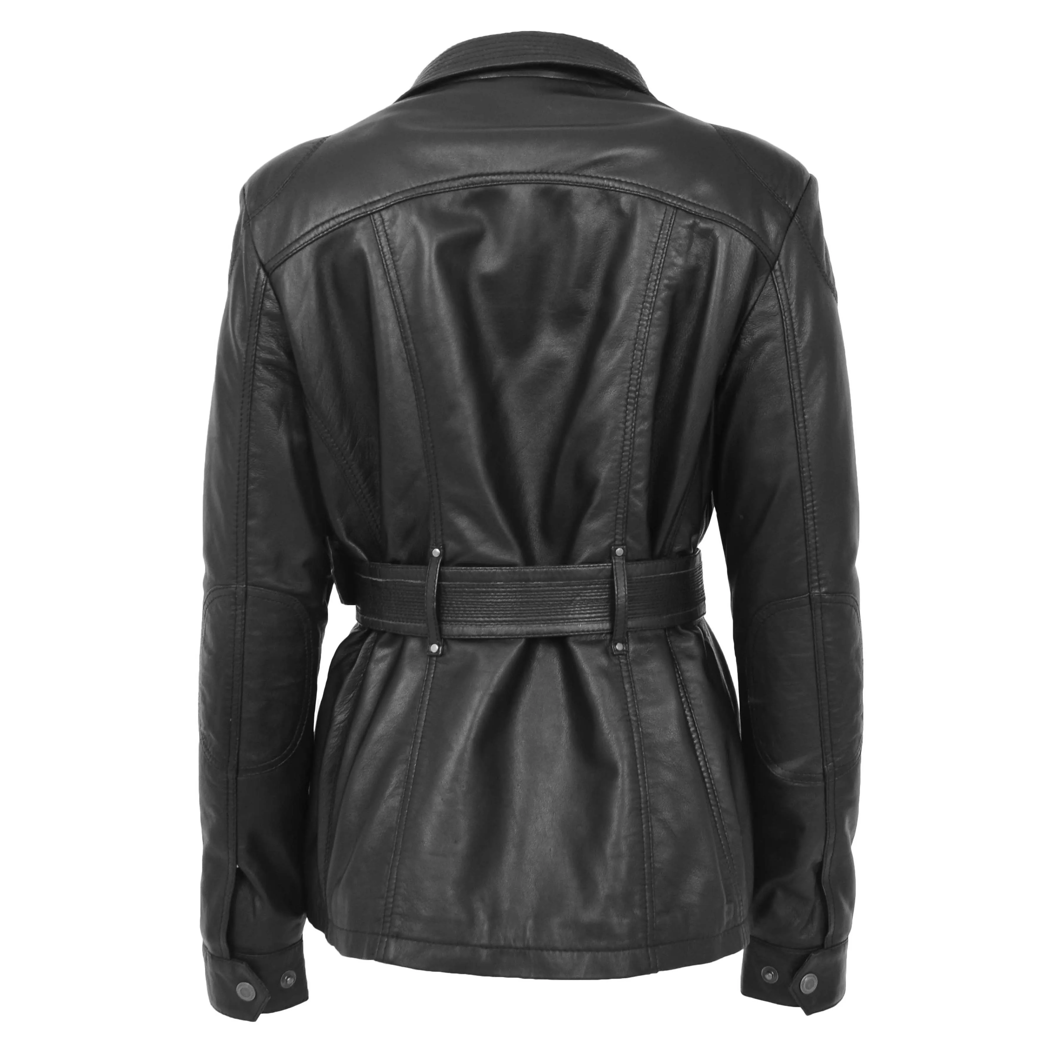 Womens Leather Coat with Detachable Hoodie Daisy Black