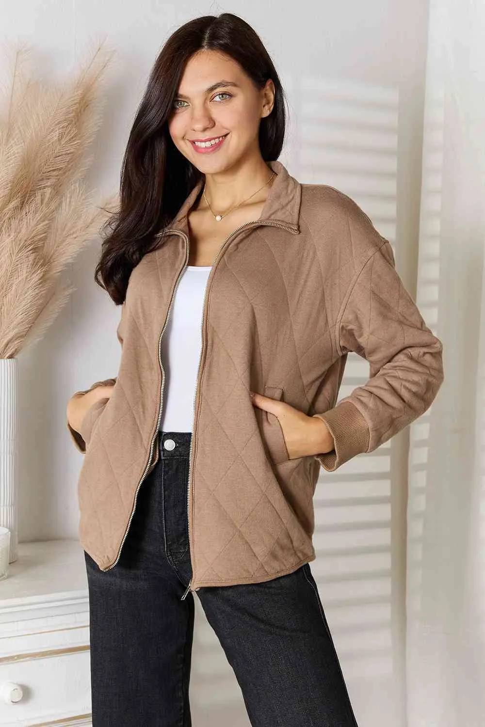 Zip-Up Jacket with Pockets in Mocha